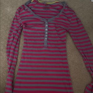 No Boundaries Pink and Gray Fitted Long Sleeve Tee